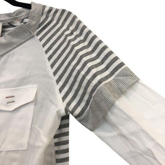 Elisa Cavaletti Striped Button-Down Shirt Unique Collar Button Size M White Grey - Picture 6 of 11